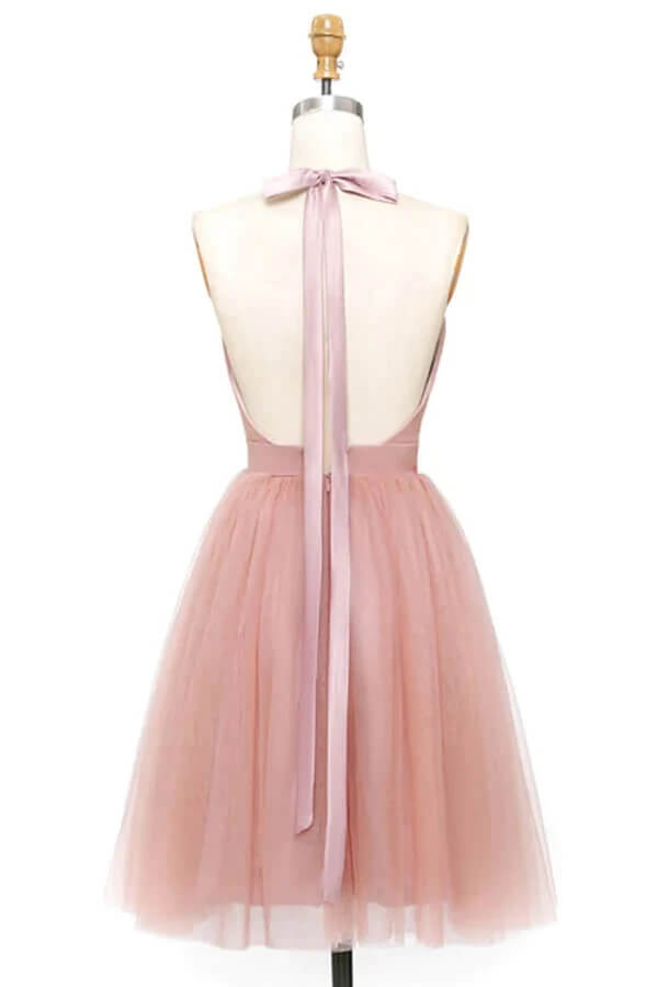 Blush Tulle A-line Halter Backless Homecoming Dress SH609 | Simidress Blush Tulle A-line Halter Backless Homecoming Dress SH609 | Simidress