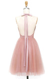 Blush Tulle A-line Halter Backless Homecoming Dresses, Graduation Dress, SH609 | school event dresses | homecoming dresses stores | sweet 16 dresses | simidress.com