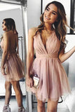 Blush Tulle A-line Halter Backless Homecoming Dresses, Graduation Dress, SH609 | pink homecoming dresses | tulle homecoming dresses | short party dresses | simidress.com