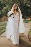 Boho A-line Rose Lace V-neck Spaghetti Straps Beach Wedding Dresses, SW469 | cheap lace wedding dresses | wedding dresses online | wedding gown | www.simidress.com