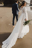 Boho Long Sleeves Ivory Lace A-line Beach Wedding Dresses, Wedding Gown, SW487 | long sleeves wedding dresses | a line wedding dresses | wedding gown | www.simidress.com