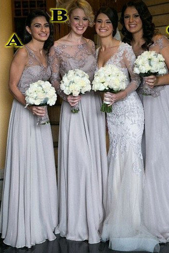 Cheap Bridesmaid Dress,Gray Long Bridesmaid Dress,Lace Mismatched Bridesmaid Dress,SVD480