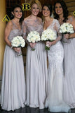 Cheap Bridesmaid Dress,Gray Long Bridesmaid Dress,Lace Mismatched Bridesmaid Dress,SVD480