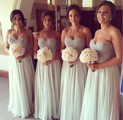 Gray Long Bridesmaid Dress,Lace Mismatched Bridesmaid Dress,Cheap Bridesmaid Dress,SVD481