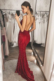 Burgundy Mermaid V Neck Backless Sequins Prom Dresses Evening Dress, SP696 | mermaid prom dresses | sequins prom dresses | cheap prom dresses | long prom dresses | www.simidress.com