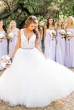 Cheap A-line Sleeveless Deep V Neck Floor-length Beach Wedding Dresses, SW258