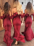 Chic Burgundy High Low Mermaid Spaghetti Straps Bridesmaid Dresses, BD129 | high low bridesmaid dresses | wedding party dresses | maid of honor's dresses | simidress.com