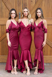 Chic Burgundy High Low Mermaid Spaghetti Straps Bridesmaid Dresses, BD129 | burgundy bridesmaid dresses | mermaid bridesmaid dresses | simple bridesmaid dresses | www.simidress.com