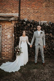 Chiffon A-line Long Sleeves Open Back Lace Wedding Dress, Bridal Dress, SW600 | outdoor wedding dresses | bridal gown | wedding dress stores | simidress.com