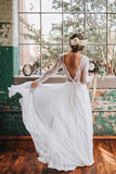 Chiffon A-line Long Sleeves Open Back Lace Wedding Dress, Bridal Dress, SW600 | open back wedding dresses | cheap lace wedding dresses | wedding gown | simidress.com