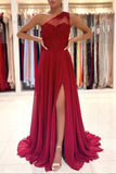 Chiffon A-line One Shoulder Lace Appliques Prom Dresses, Evening Dresses, SP876 | a line prom dresses | red prom dresses | long prom dress | simidress.com