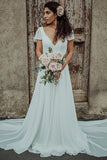 Chiffon A-line V-neck Short Sleeves Simple Wedding Dresses, Bridal Gowns, SW577 | Chiffon wedding dresses | cheap wedding dresses | wedding gowns | simidress.com