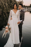 Chiffon A-line V-neck Vintage Backless Wedding Dresses, Bridal Gowns, SW613 | lace wedding dresses | beach wedding dress | cheap lace wedding dress | simidress.com