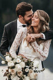 Chiffon Boho Two Pieces Round Neck Lace Long Sleeve Beach Wedding Dresses, SW413 | long sleeves wedding dresses | cheap wedding dresses online | lace wedding dresses | boho wedding dresses | www.simidress.com
