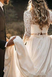 Chiffon Boho Two Pieces Round Neck Lace Long Sleeve Beach Wedding Dresses, SW413 | boho wedding dresses | lace wedding dresses | long sleeves wedding dresses | bridal dresses | www.simidress.com