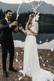 Chiffon Boho Two Pieces Round Neck Lace Long Sleeve Beach Wedding Dresses, SW413 | long sleeves wedding dresses | boho wedding dresses | cheap lace wedding dresses | boho wedding dresses | wedding gowns | beach wedding dresses | www.simidress.com