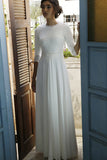 Chiffon Half Sleeves Round Neck Lace Wedding Dresses, Bridal Gown, SW612 | simple wedding dress | wedding gown | cheap lace wedding dress | simidress.com