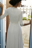 Chiffon Half Sleeves Round Neck Lace Wedding Dresses, Bridal Gown, SW612 | half sleeves wedding dresses | beach wedding dress | vintage wedding dress | simidress.com