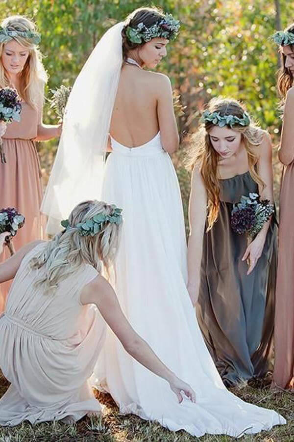 Romantic Lace Top Chiffon Backless Boho Wedding Dress A Line Bridal Dr –  SELINADRESS
