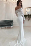 Chiffon Sheath V-neck Long Sleeves Wedding Dresses With Lace Appliques, SW573 | mermaid wedding dresses | long sleeves wedding dresses | bohemian wedding dresses | simidress.com