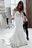 Chiffon Sheath V-neck Long Sleeves Wedding Dresses With Lace Appliques, SW573 | chiffon wedding dresses | long sleeves wedding dresses | lace wedding dress | simidress.com