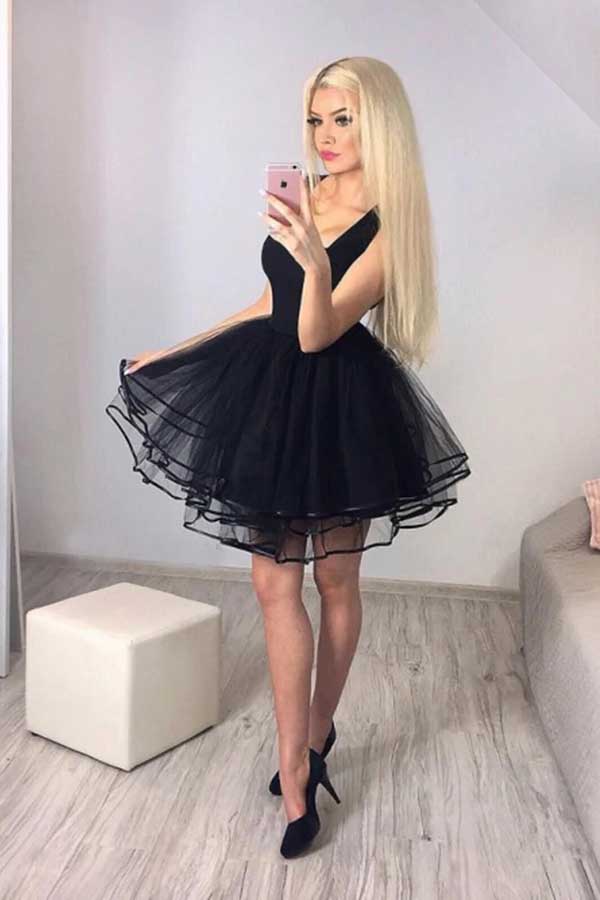 Cute Black Tulle A-line Cheap Homecoming Dresses SH610 | Simidress Cute Black Tulle A-line Cheap Homecoming Dresses SH610 | Simidress