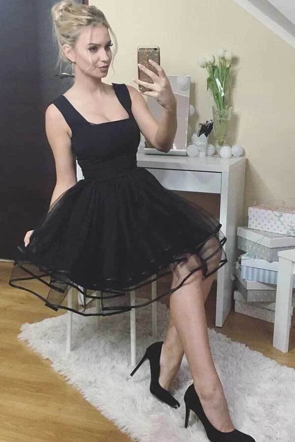 Cute Black Tulle A-line Cheap Homecoming Dresses, Short Prom Dresses, SH610 | tulle homecoming dresses | school event dresses | homecoming dresses online | simidress.com