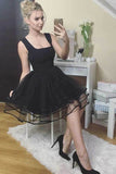 Cute Black Tulle A-line Cheap Homecoming Dresses, Short Prom Dresses, SH610 | tulle homecoming dresses | school event dresses | homecoming dresses online | simidress.com
