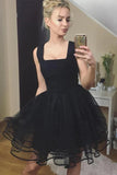 Cute Black Tulle A-line Cheap Homecoming Dresses, Short Prom Dresses, SH610