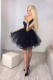 Cute Black Tulle A-line Cheap Homecoming Dresses, Short Prom Dresses, SH610 | simple homecoming dresses | homecoming dresses near me | cheap homecoming dresses | simidress.com