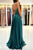 Dark Green Satin A-line Square Neck Simple Prom Dresses With Slit, SP960 | a line prom dress | long formal dresses | evening gown | simidress.com