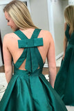 Dark Green Satin A-line V-neck Prom Dresses With Pockets, Evening Gown, SP725 | dark green prom dresses | long prom dresses online | satin a line prom dress | www.simidress.com