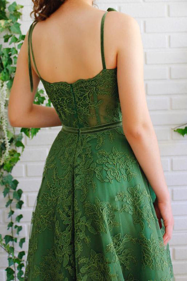 Dark Green Tulle Lace A-line Spaghetti Straps Prom Dresses, Evening Dress, SP773 | evening gown | party dresses | tulle prom dresses | www.simidress.com