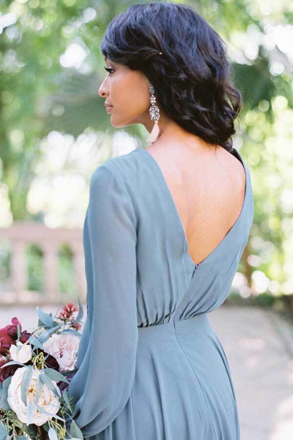 Dusty Blue Chiffon Long Sleeves Bridesmaid Dresses, BD133 | Simidress Dusty Blue Chiffon Long Sleeves Bridesmaid Dresses, BD133 | Simidress