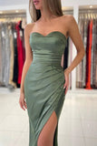 Dusty Sage Strapless Mermaid Prom Dresses With Slit, Evening Dress, SP915 | prom dresses online | evening dresses near me | party dress | simidress.com