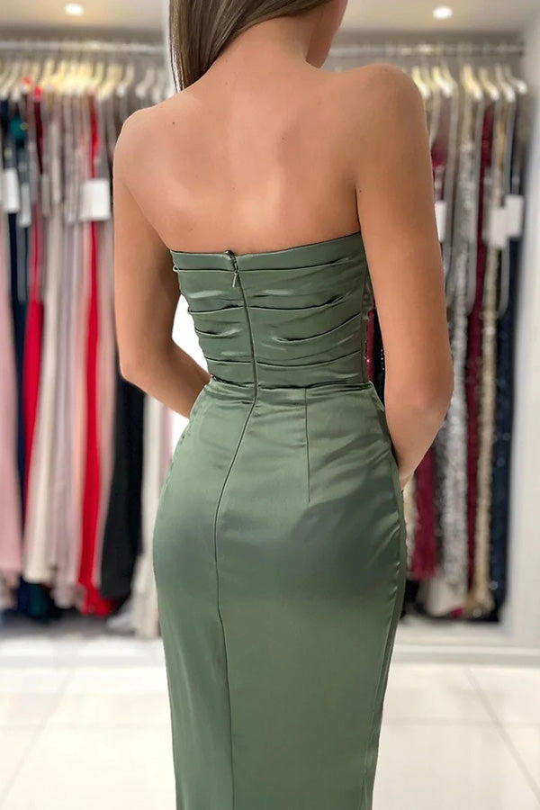 Dusty Sage Strapless Mermaid Prom Dresses With Slit, Evening Dress, SP915 | long prom dresses | new arrivals prom dresses | long formal dress | simidress.com