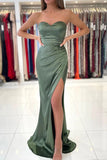 Dusty Sage Strapless Mermaid Prom Dresses With Slit, Evening Dress, SP915