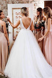 Elegant Simple Ivory A-Line V Back Wedding Dresses With Ribon Waist, SW432 | ivory a line wedding dresses | tulle wedding dresses | wedding gowns | www.simidress.com