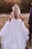 Elegant Simple Ivory A-Line V Back Wedding Dresses With Ribon Waist, SW432 | beach wedding dresses | simple wedding gowns | bridal outfit | bridal dresses | www.simidress.com