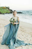 Flowy Chiffon A-line Rustic Beach Wedding Dresses With Train, Bridal Gown, SW578