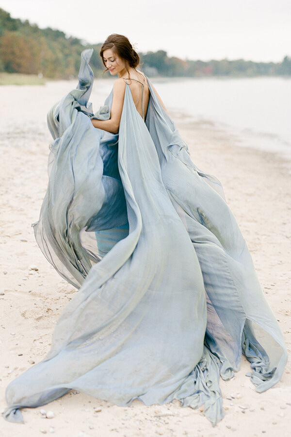 Flowy Chiffon Rustic Beach Wedding Dress With Train SW578 | Simidress Flowy Chiffon Rustic Beach Wedding Dress With Train SW578 | Simidress