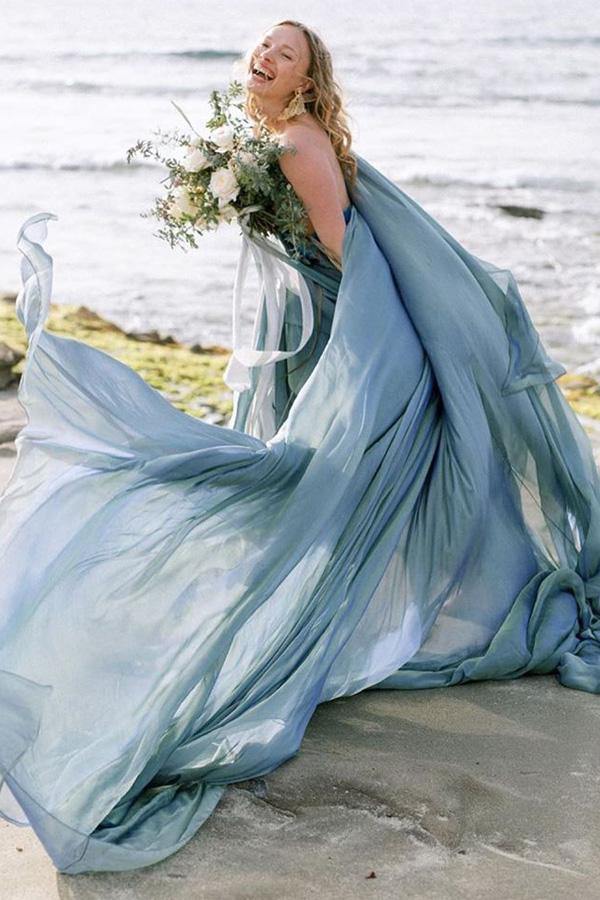 Flowy Chiffon Rustic Beach Wedding Dress With Train SW578 | Simidress Flowy Chiffon Rustic Beach Wedding Dress With Train SW578 | Simidress
