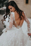 Gorgeous A-line V-neck Long Sleeve Lace Wedding Dresses, Bridal Gowns, SW566 | tulle wedding dresses | bohemian wedding dresses | wedding gowns | simidress.com