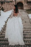 Gorgeous A-line V-neck Long Sleeve Lace Wedding Dresses, Bridal Gowns, SW566 | beach wedding dresses | vintage wedding dresses | wedding dresses stores | simidress.com