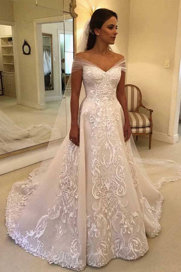 Ivory A-line Off-the-Shoulder Lace Wedding Dress SW516 | Simidress Ivory A-line Off-the-Shoulder Lace Wedding Dress SW516 | Simidress