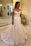 Gorgeous Ivory A-line Off-the-Shoulder Lace Wedding Dresses, Bridal Gown, SW516