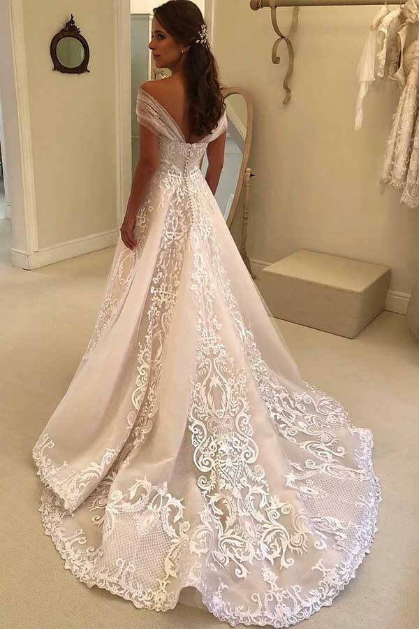 Ivory A line Off the Shoulder Lace Wedding Dress SW516 Simidress