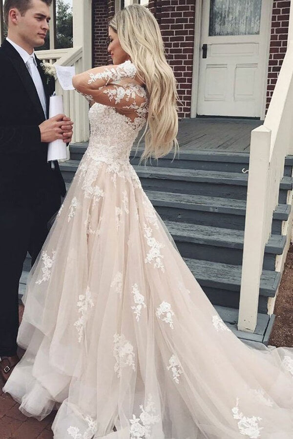 Lace A-line V-neck Long Sleeves Wedding Dresses, SW418 | Simidress Lace A-line V-neck Long Sleeves Wedding Dresses, SW418 | Simidress