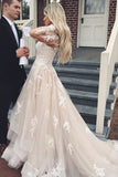 Gorgeous Lace A-line V-neck Long Sleeves Wedding Dresses with Train, SW418