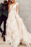 Gorgeous Lace A-line V-neck Long Sleeves Wedding Dresses with Train, SW418 | long sleeves wedding dresses | wedding gown | lace wedding dresses | cheap wedding dresses | bridal gowns | www.simidress.com